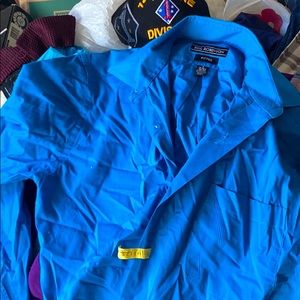 Turquoise blue fitted button down dress shirt